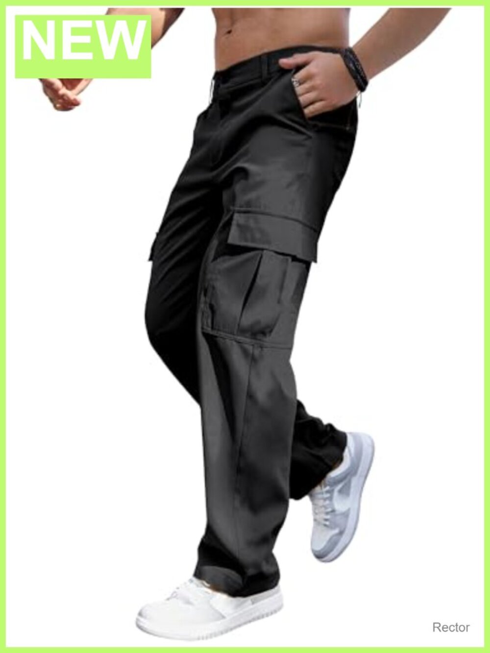 Cargo Pants Relaxed Straight Leg Elastic Waist 6 Pockets Work